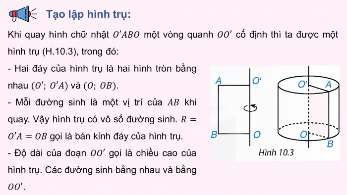 Giáo án điện tử Toán 9 kết nối Bài 31: Hình trụ và hình nón