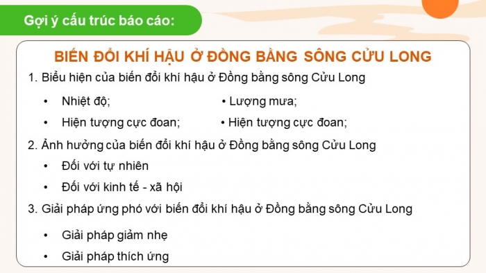 Giáo án điện tử Địa lí 12 chân trời Bài 35: Thực hành Tìm hiểu về biến đổi khí hậu ở Đồng bằng sông Cửu Long