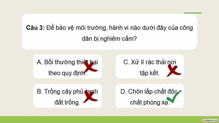 Giáo án điện tử Kinh tế pháp luật 12 cánh diều Bài 14: Quyền và nghĩa vụ của công dân trong bảo vệ môi trường và tài nguyên thiên nhiên (P2)