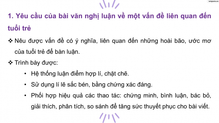 Giáo án PPT dạy thêm Ngữ văn 12 chân trời Bài 6: Viết bài văn nghị luận về một vấn đề liên quan đến tuổi trẻ