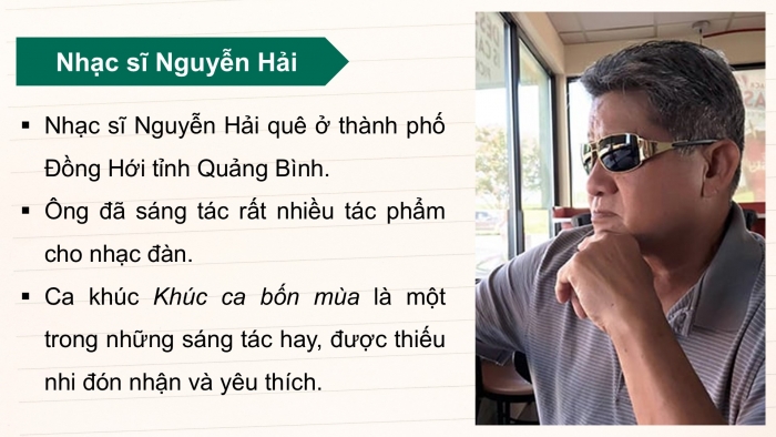 Giáo án điện tử Âm nhạc 5 kết nối Tiết 33: Nghe nhạc Khúc ca bốn mùa, Tổ chức hoạt động Vận dụng – Sáng tạo