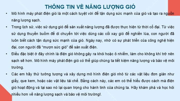 Giáo án điện tử Công nghệ 5 kết nối Bài 8: Mô hình máy phát điện gió