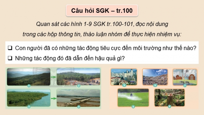 Giáo án điện tử Khoa học 5 chân trời Bài 29: Tác động của con người đến môi trường