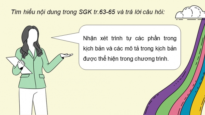 Giáo án điện tử Tin học 5 chân trời Bài 15: Thực hành tạo chương trình theo kịch bản