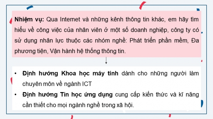 Giáo án điện tử Tin học 9 cánh diều Chủ đề G Bài 3: Thực hành tìm hiểu thông tin về các nhóm nghề