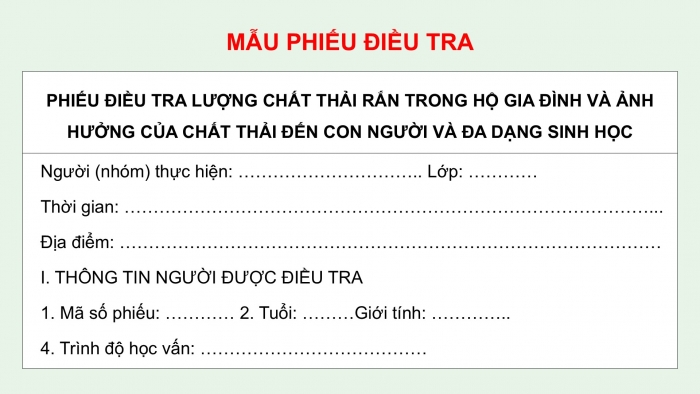 Giáo án điện tử chuyên đề Sinh học 12 cánh diều Bài 10: Dự án điều tra về sinh thái nhân văn