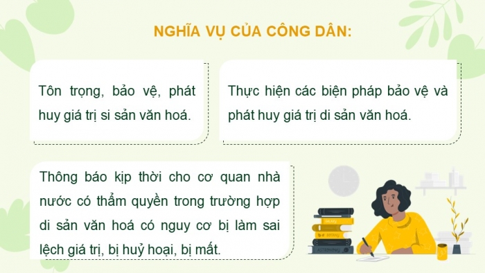 Giáo án điện tử Kinh tế pháp luật 12 chân trời Bài 13: Quyền và nghĩa vụ của công dân trong bảo vệ di sản văn hoá, môi trường và tài nguyên thiên nhiên