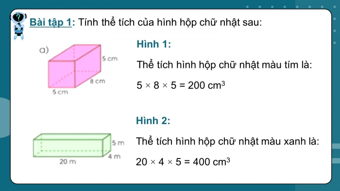 Giáo án PPT dạy thêm Toán 5 Chân trời bài 73: Thể tích hình hộp chữ nhật