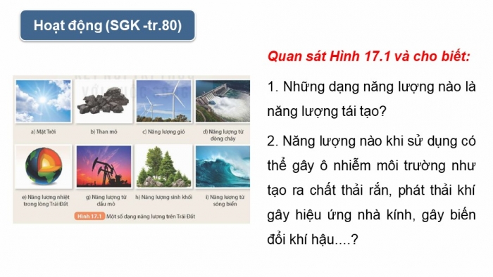 Giáo án điện tử KHTN 9 kết nối - Phân môn Vật lí Bài 17: Một số dạng năng lượng tái tạo