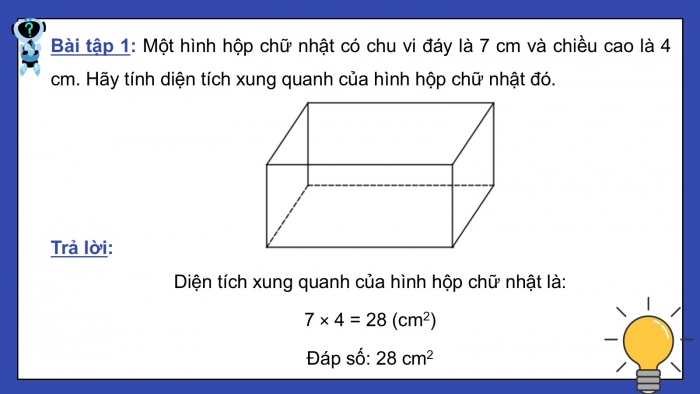 Giáo án PPT dạy thêm Toán 5 Chân trời bài 65: Diện tích xung quanh và diện tích toàn phần của hình hộp chữ nhật