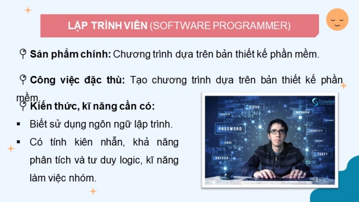 Giáo án điện tử Tin học 9 cánh diều Chủ đề G Bài 1: Nhóm nghề Phân tích và phát triển phần mềm và các ứng dụng