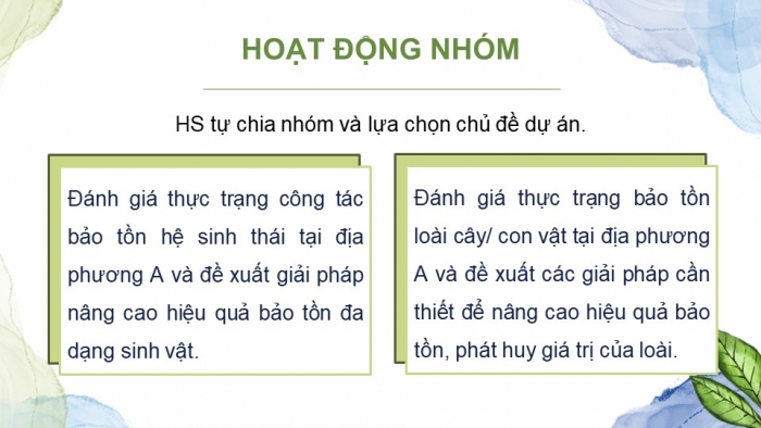 Giáo án điện tử Sinh học 12 kết nối Bài 35: Dự án Tìm hiểu thực trạng bảo tồn sinh thái tại địa phương và đề xuất giải pháp bảo tồn