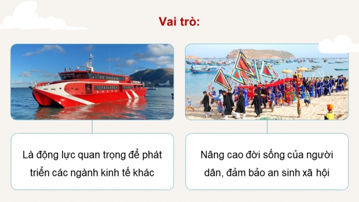 Giáo án điện tử Địa lí 12 chân trời Bài 37: Phát triển kinh tế và đảm bảo an ninh quốc phòng ở Biển Đông và các đảo, quần đảo (P2)