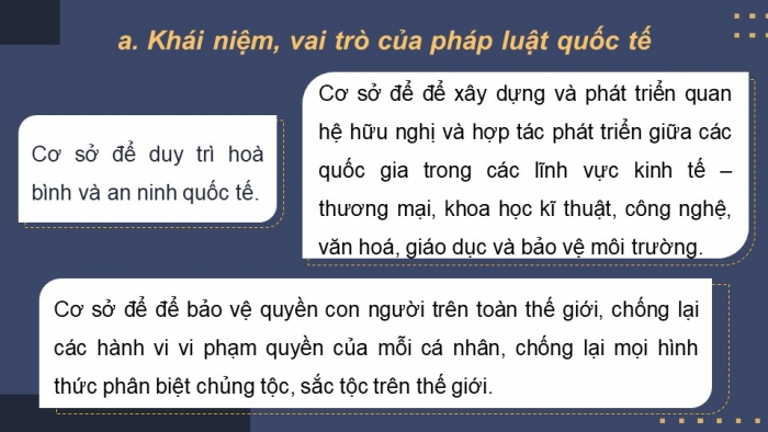 Giáo án điện tử Kinh tế pháp luật 12 cánh diều Bài 15: Những vấn đề chung về pháp luật quốc tế