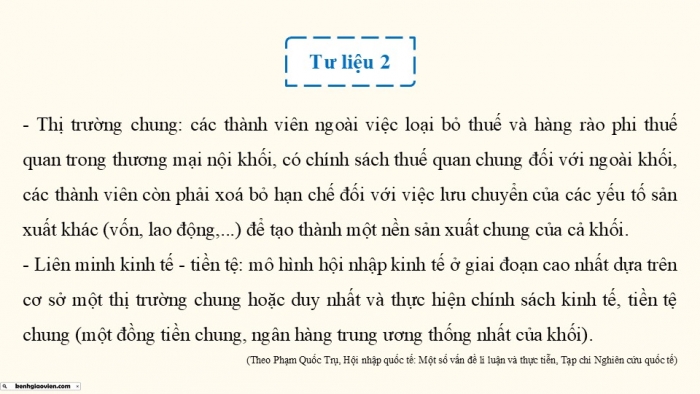 Giáo án điện tử chuyên đề Lịch sử 12 chân trời CĐ 3 Phần 1: Một số khái niệm (b. Hội nhập quốc tế)