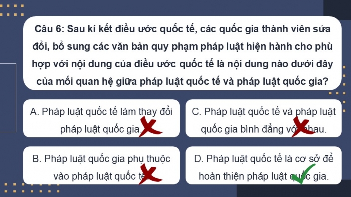 Giáo án điện tử Kinh tế pháp luật 12 chân trời Bài 14: Khái quát chung về pháp luật quốc tế (P2)