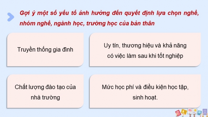 Giáo án điện tử Hoạt động trải nghiệm 12 cánh diều Chủ đề 8: Chọn nghề phù hợp (P2)