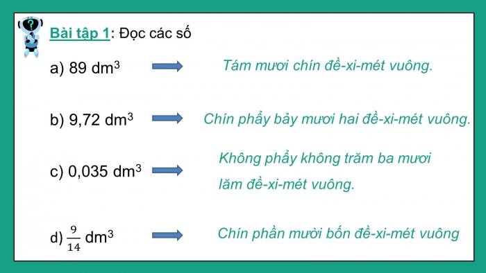 Giáo án PPT dạy thêm Toán 5 Chân trời bài 71: Đề-xi-mét khối