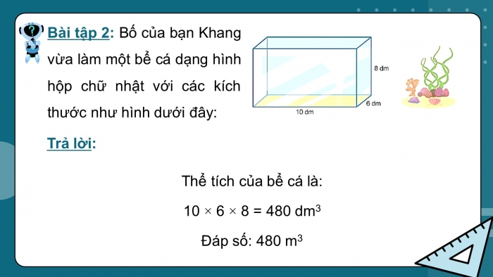 Giáo án PPT dạy thêm Toán 5 Chân trời bài 73: Thể tích hình hộp chữ nhật