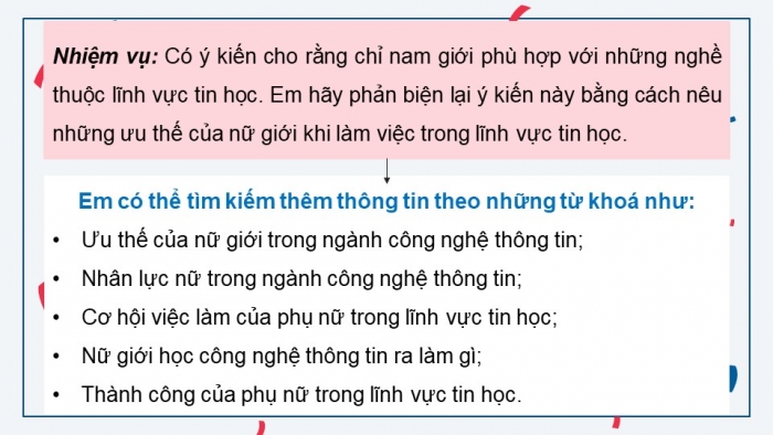 Giáo án điện tử Tin học 9 cánh diều Chủ đề G Bài 3: Thực hành tìm hiểu thông tin về các nhóm nghề