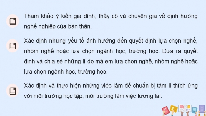 Giáo án điện tử Hoạt động trải nghiệm 12 chân trời bản 2 Chủ đề 8: Quyết định lựa chọn nghề nghiệp cho bản thân (P1)