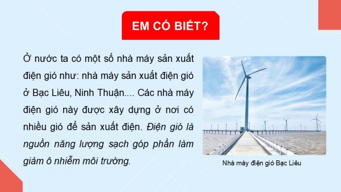 Giáo án điện tử Công nghệ 5 cánh diều Bài 9: Mô hình máy phát điện gió