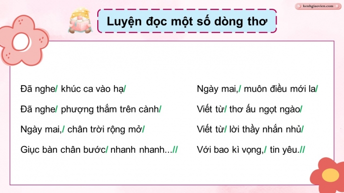 Giáo án điện tử Tiếng Việt 5 chân trời Bài 3: Thơ viết cho ngày mai