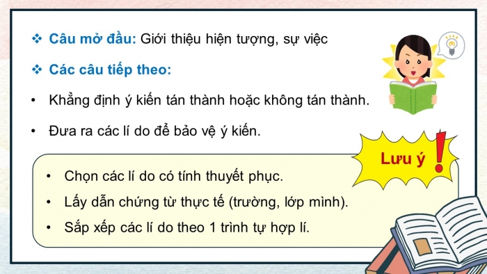 Giáo án điện tử Tiếng Việt 5 chân trời Bài 4: Viết đoạn văn nêu lí do tán thành hoặc phản đối một hiện tượng, sự việc (Bài viết số 1)