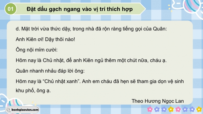 Giáo án điện tử Tiếng Việt 5 chân trời Bài 1: Luyện tập về dấu gạch ngang