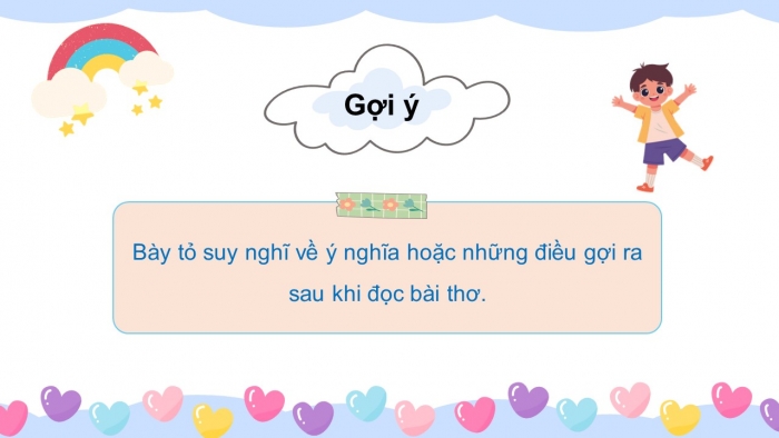 Giáo án điện tử Tiếng Việt 5 chân trời Bài 5: Tìm ý cho đoạn văn thể hiện tình cảm, cảm xúc về một bài thơ