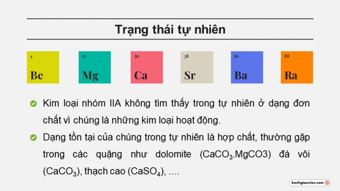 Giáo án điện tử Hoá học 12 chân trời Bài 18: Nguyên tố nhóm IIA