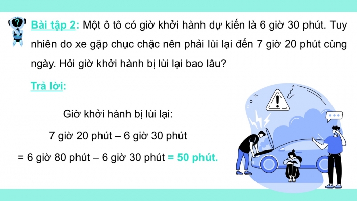 Giáo án PPT dạy thêm Toán 5 Chân trời bài 79: Trừ số đo thời gian