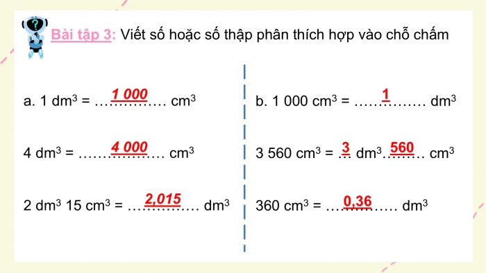 Giáo án PPT dạy thêm Toán 5 Cánh diều bài 63: Xăng-ti-mét khối. Đề-xi-mét khối