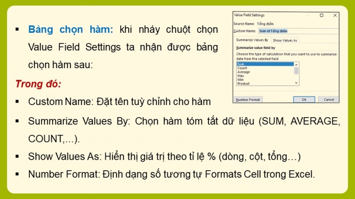 Giáo án điện tử chuyên đề Tin học ứng dụng 12 kết nối Bài 12: Mô tả số liệu bằng PivotTable