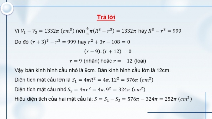 Giáo án PPT dạy thêm Toán 9 Chân trời bài 3: Hình cầu