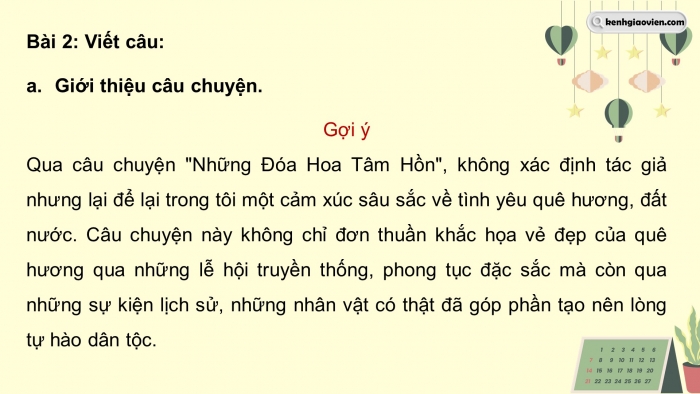 Giáo án điện tử Tiếng Việt 5 chân trời Bài 2: Tìm ý cho đoạn văn thể hiện tình cảm, cảm xúc về một câu chuyện