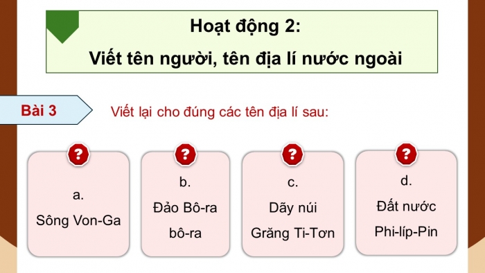 Giáo án điện tử Tiếng Việt 5 chân trời Bài 1: Viết tên người, tên địa lí nước ngoài