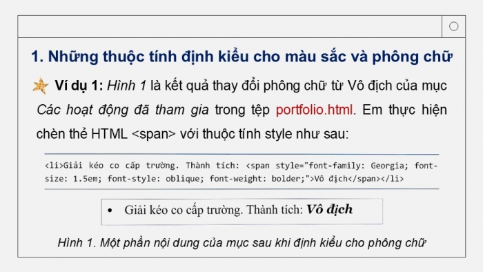 Giáo án điện tử Tin học ứng dụng 12 chân trời Bài F8: Một số thuộc tính cơ bản của CSS