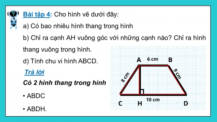 Giáo án PPT dạy thêm Toán 5 Cánh diều bài 52: Hình thang