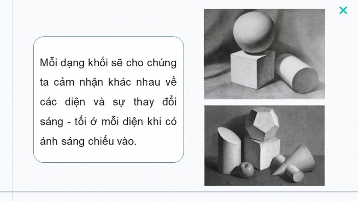 Giáo án điện tử chuyên đề Mĩ thuật 10 kết nối Bài 1: Yếu tố tạo hình trong nghiên cứu khối cơ bản