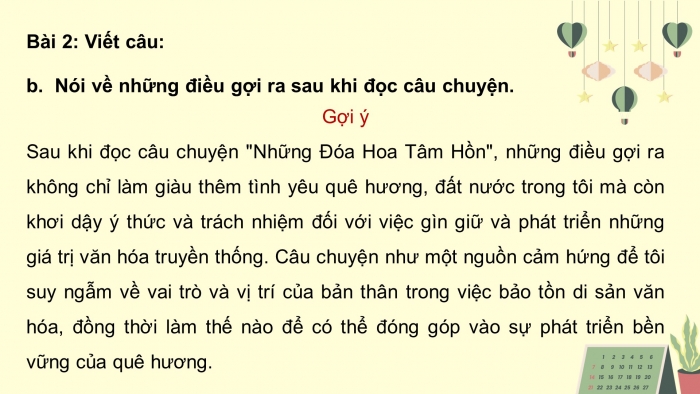 Giáo án điện tử Tiếng Việt 5 chân trời Bài 2: Tìm ý cho đoạn văn thể hiện tình cảm, cảm xúc về một câu chuyện