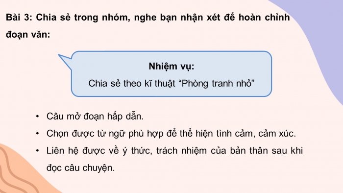 Giáo án điện tử Tiếng Việt 5 chân trời Bài 3: Viết đoạn văn thể hiện tình cảm, cảm xúc về một câu chuyện