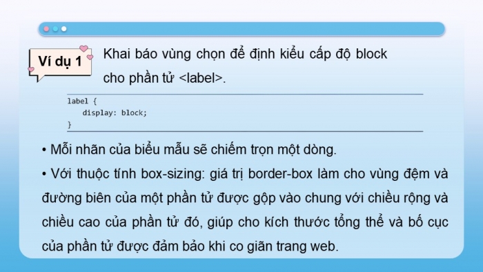 Giáo án điện tử Tin học ứng dụng 12 chân trời Bài F12: Định kiểu CSS cho biểu mẫu