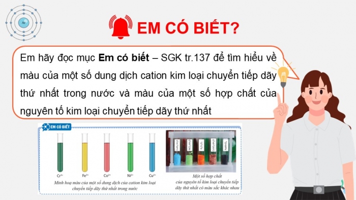 Giáo án điện tử Hóa học 12 cánh diều Bài 20: Sơ lược về kim loại chuyển tiếp dãy thứ nhất