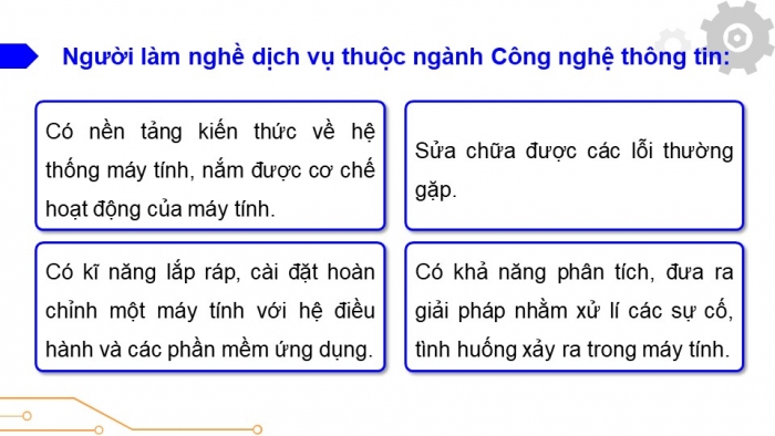 Giáo án điện tử Tin học ứng dụng 12 chân trời Bài G1: Nhóm nghề dịch vụ thuộc ngành Công nghệ thông tin