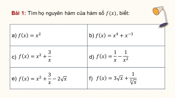 Giáo án PPT dạy thêm Toán 12 cánh diều Bài 2: Nguyên hàm của một số hàm số sơ cấp