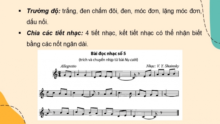 Giáo án điện tử Âm nhạc 9 chân trời Bài 17: Hát Nụ cười, Đọc nhạc Bài đọc nhạc số 5