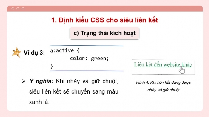 Giáo án điện tử Tin học ứng dụng 12 chân trời Bài F10: Định kiểu CSS cho siêu liên kết và danh sách