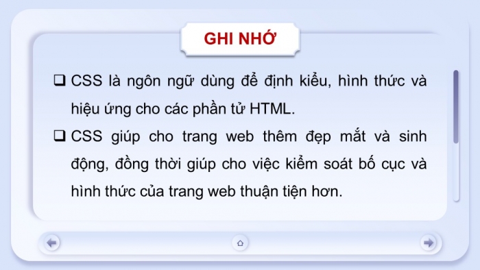 Giáo án điện tử Tin học ứng dụng 12 chân trời Bài F7: Giới thiệu CSS