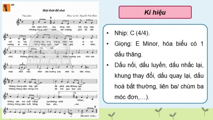 Giáo án điện tử Âm nhạc 9 chân trời Bài 20: Hát Một thời để nhớ, Nhạc cụ thể hiện giai điệu Bài thực hành số 5